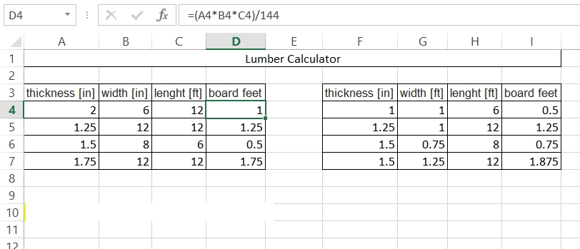 Board Footage Calculator