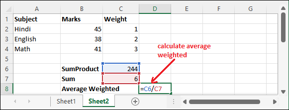 Calculate average weighted in Excel