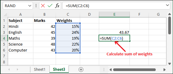 Calculate average weighted in Excel