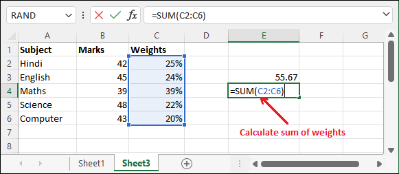 Calculate average weighted in Excel