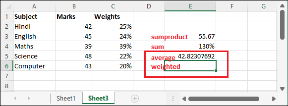 Calculate average weighted in Excel