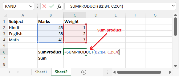 Calculate average weighted in Excel