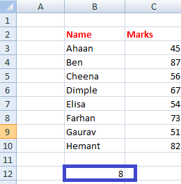 COUNTA function in excel