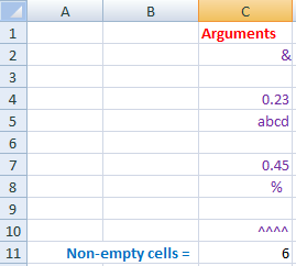 COUNTA function in excel