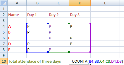 COUNTA function in excel