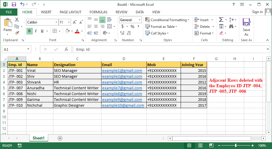 Excel Delete Row Shortcut