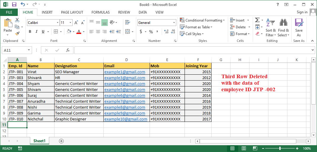 Excel Delete Row Shortcut