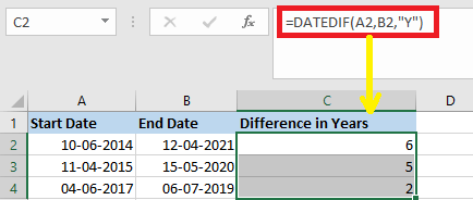 excell calculate subtract dates
