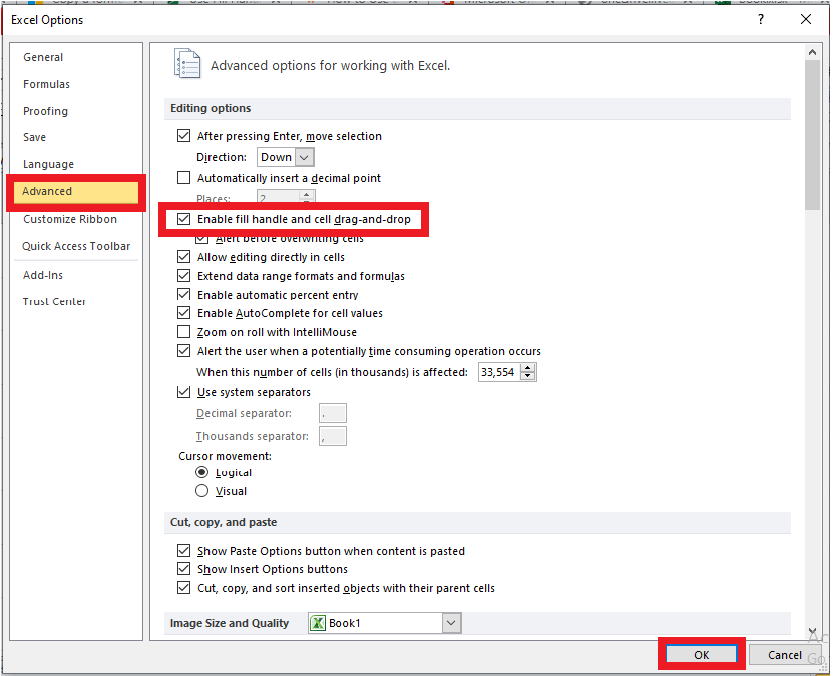 Excel Fill Handle