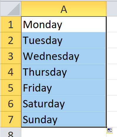 Excel Fill Handle