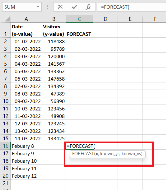 Excel Forecast Function