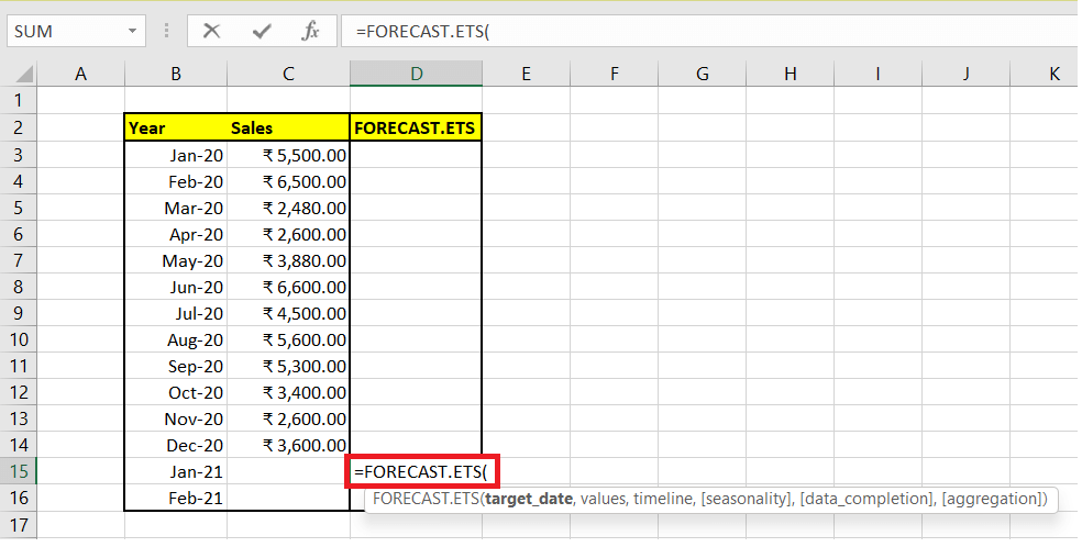 Excel FORECAST.ETS Function