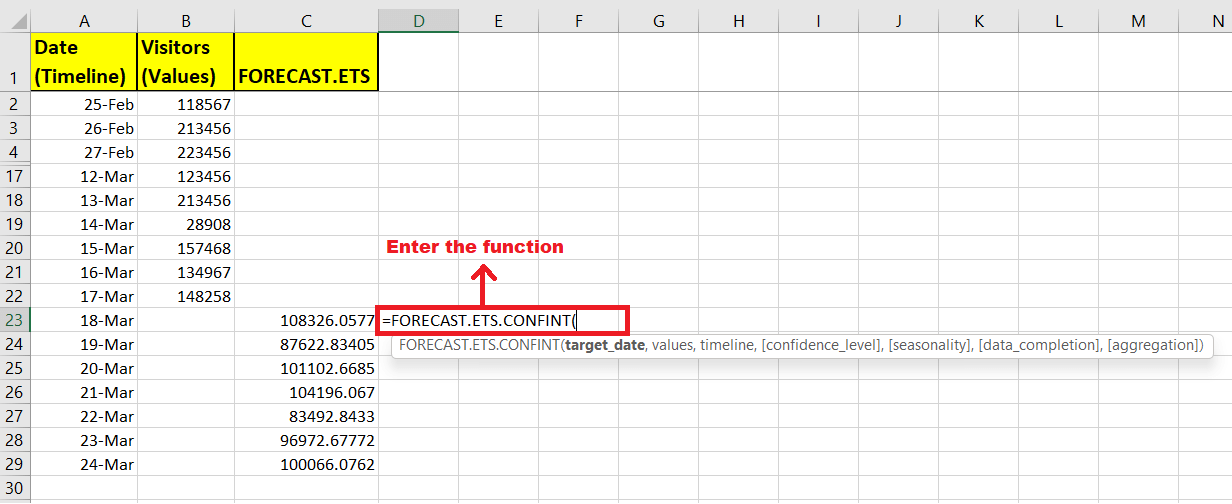 Excel FORECAST.ETS.CONFINT function