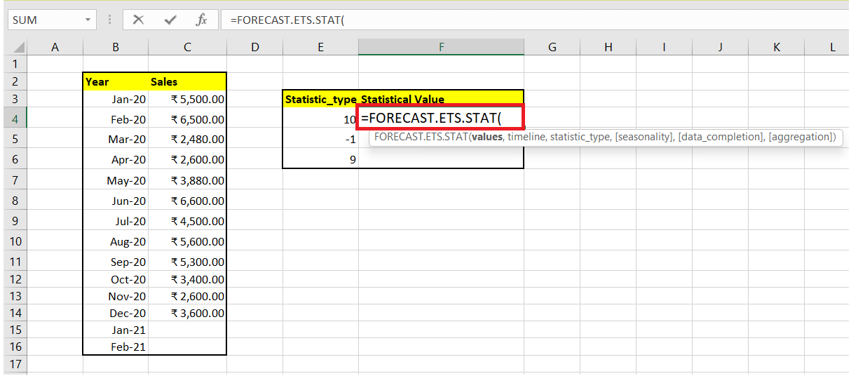 Excel FORECAST.ETS.STAT function