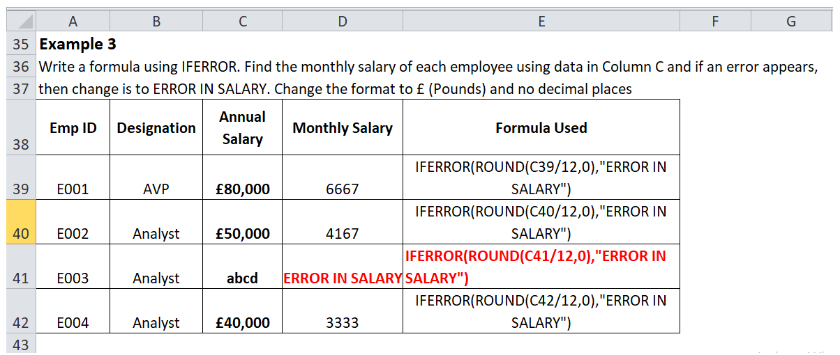 Excel IFERROR() function