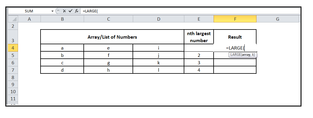 Excel Large Function