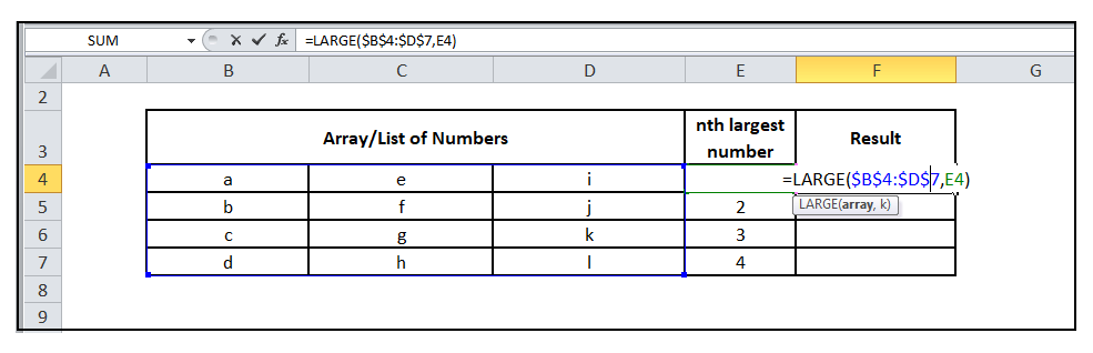 Excel Large Function