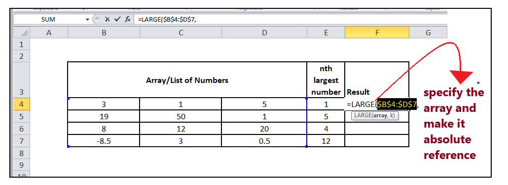 Excel Large Function