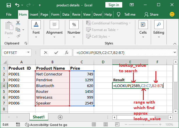 Excel LOOKUP() function