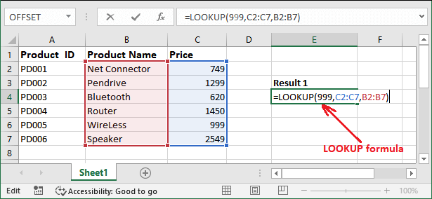 Excel LOOKUP() function