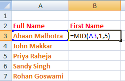 Excel mid function