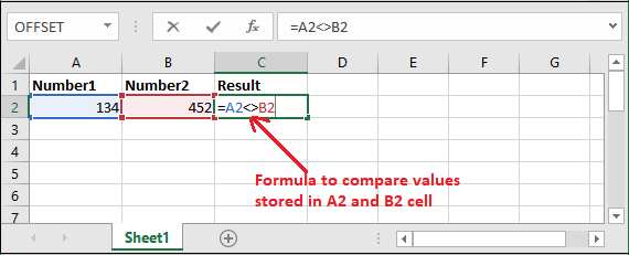 Excel not equal to operator