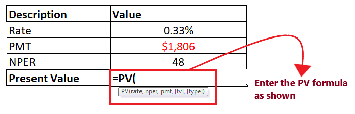 Excel PV Function