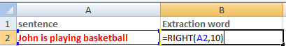 Excel right function