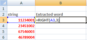 Excel right function