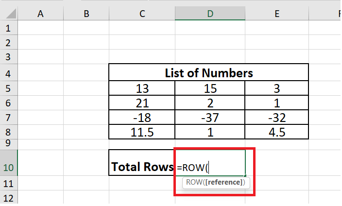 Excel ROWS Function