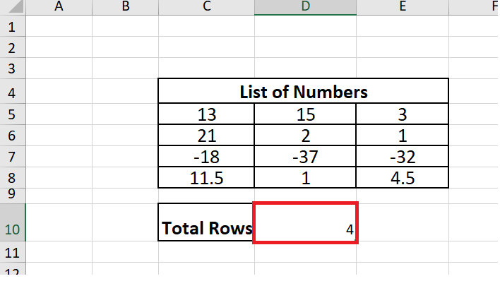 Excel ROWS Function