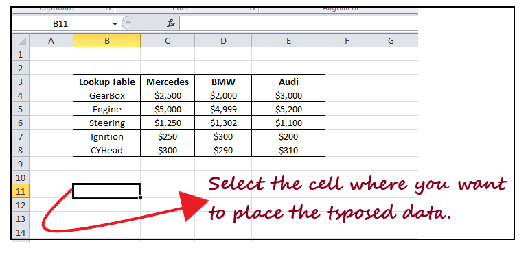 Excel Transpose Function