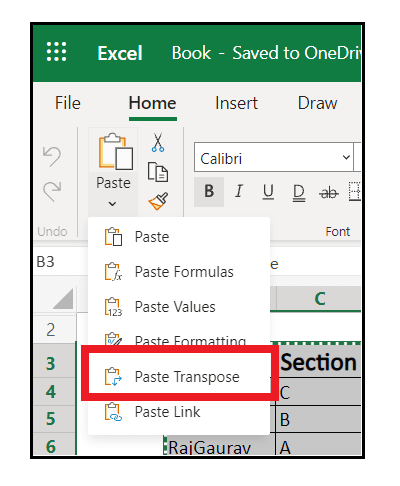 Excel Transpose Function