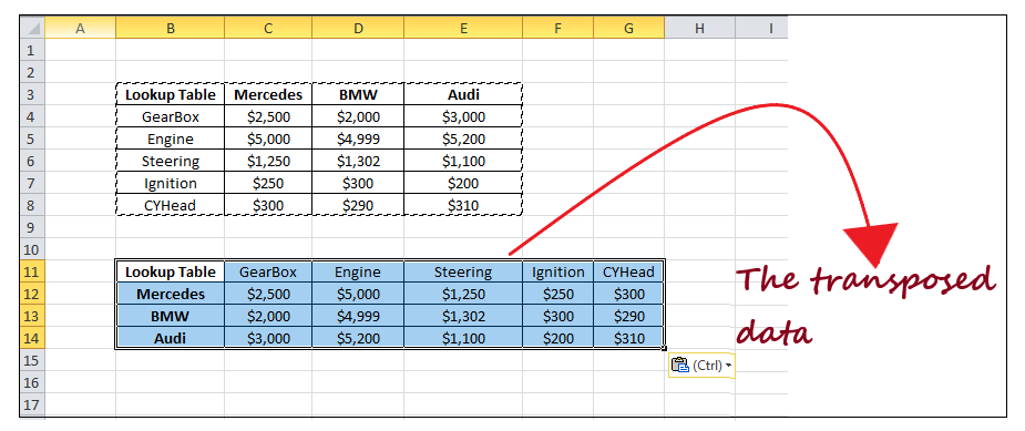 Excel Transpose Function