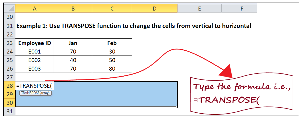 Excel Transpose Function