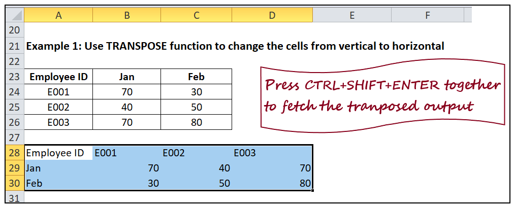 Excel Transpose Function