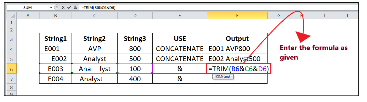 Excel TRIM Function