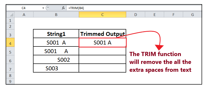 Excel TRIM Function