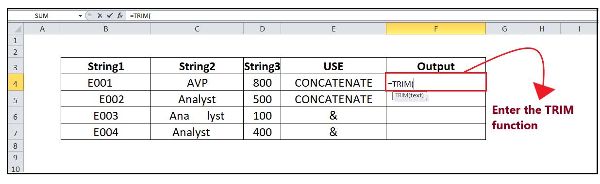 Excel TRIM Function