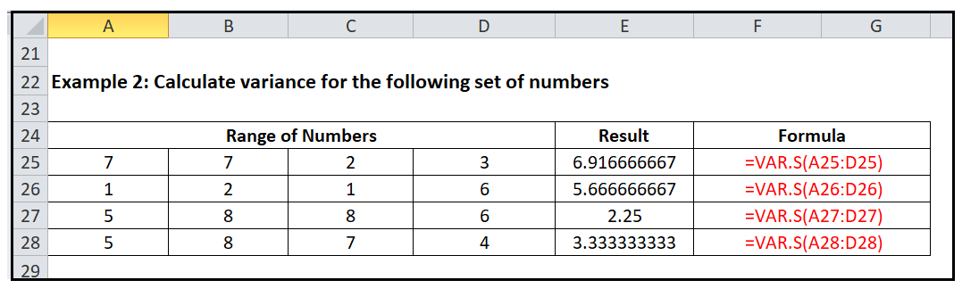 Excel VAR.S() Function