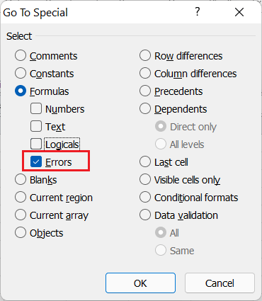 Formula Errors in Excel