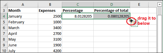 Formula for percentage of total in Excel