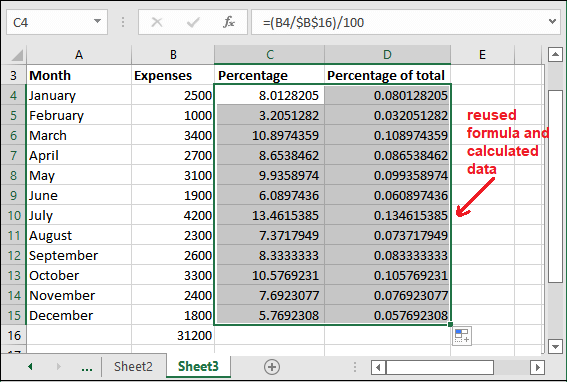 Formula for percentage of total in Excel