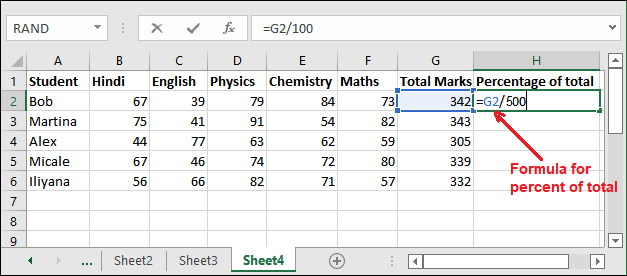 Formula for percentage of total in Excel