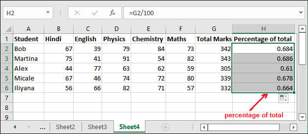 Formula for percentage of total in Excel