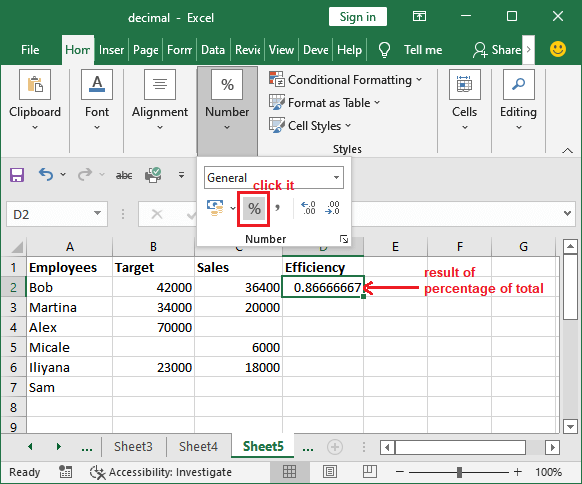 Formula for percentage of total in Excel