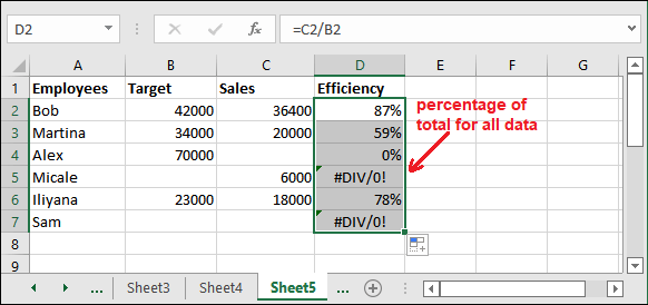 Formula for percentage of total in Excel