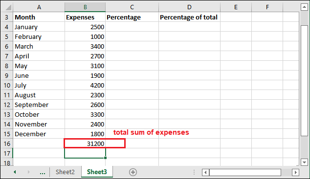 Formula for percentage of total in Excel