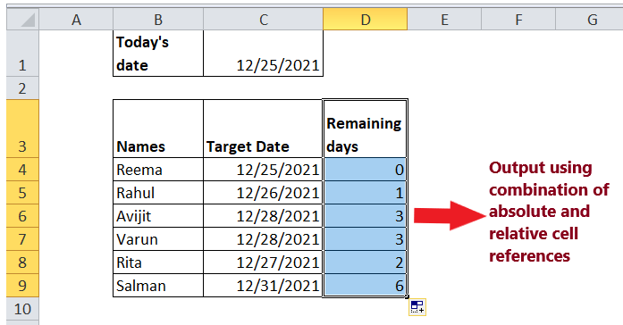 Formula reference in Excel