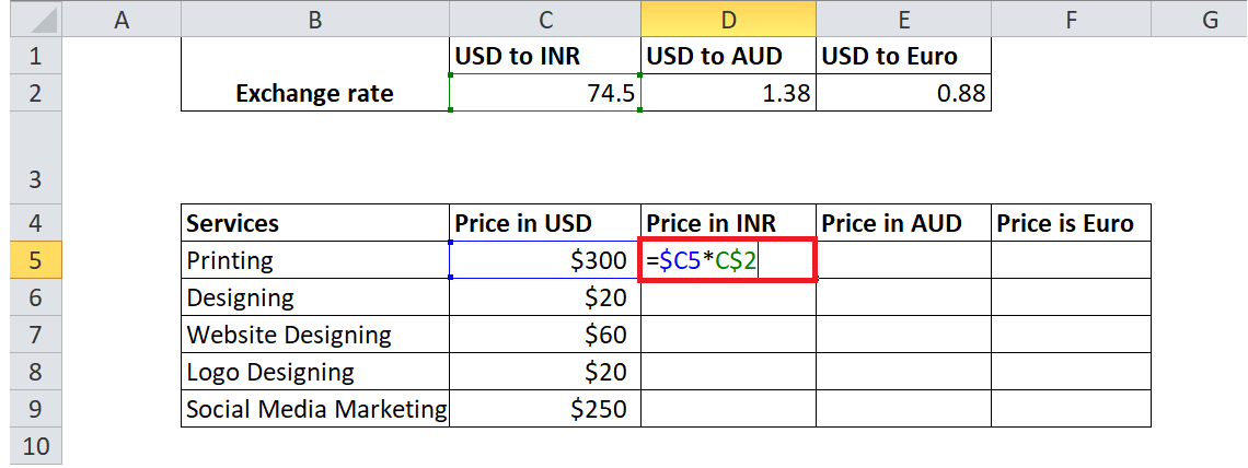 Formula reference in Excel